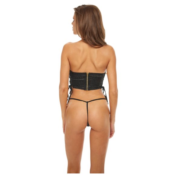 Bombshell - korzet a tanga - leopardí vzor - černá - M