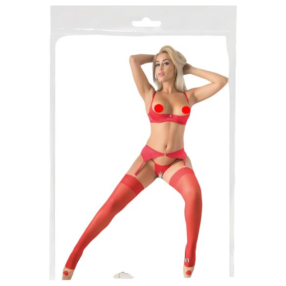 Cottelli - síťované punčochy s krajkou - červené - 3/M-L