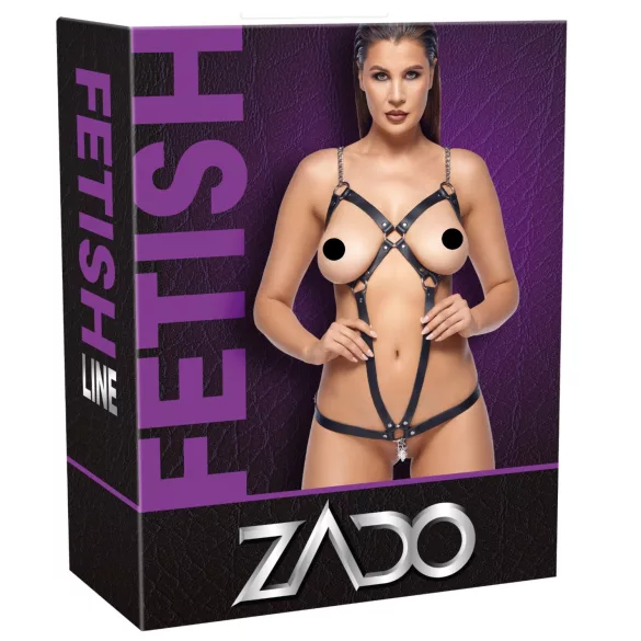 ZADO - kožený body postroj s řetězy - černý S-L