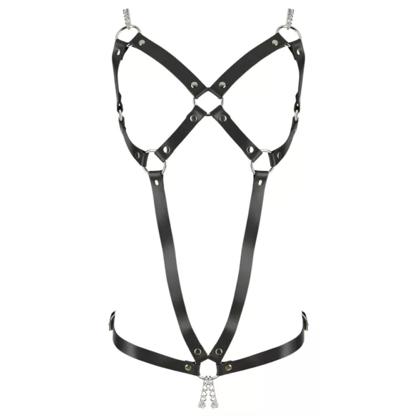 ZADO - kožený body postroj s řetězy - černý S-L