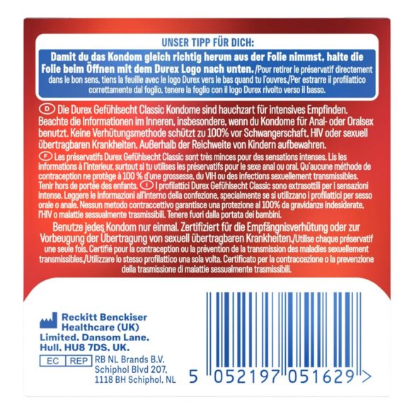 Durex Feel Thin - přirozený pocitový kondom (3 ks)