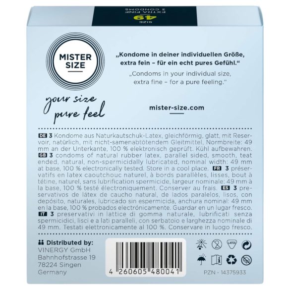Mister Size - tenký kondom - 49 mm - 3 kusy