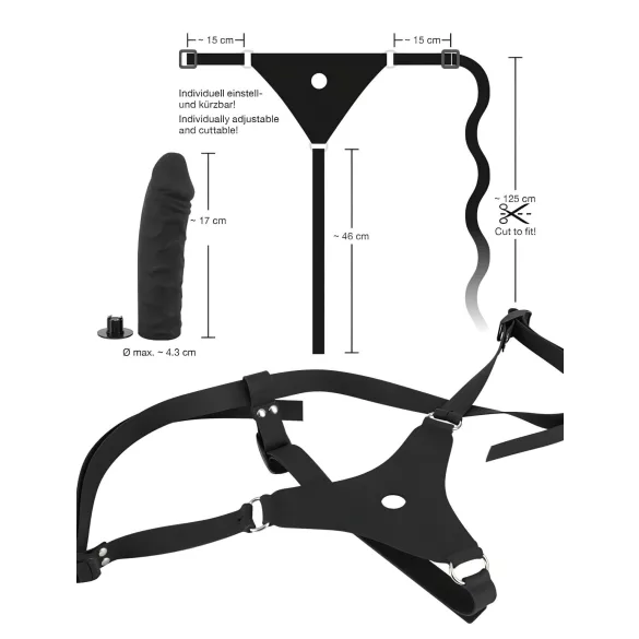 You2Toys - silikonový připínací dildo - černé