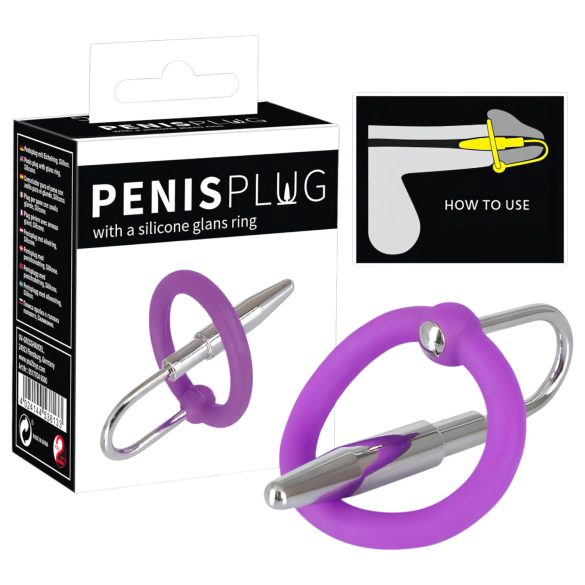 Penisplug – silikonový kroužek na žalud s kuželovým dilatátorem (fialovo-stříbrný)