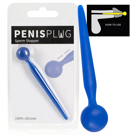 Dilator Sperm Stopper - dilatátor s kuličkou - silikonový - modrý