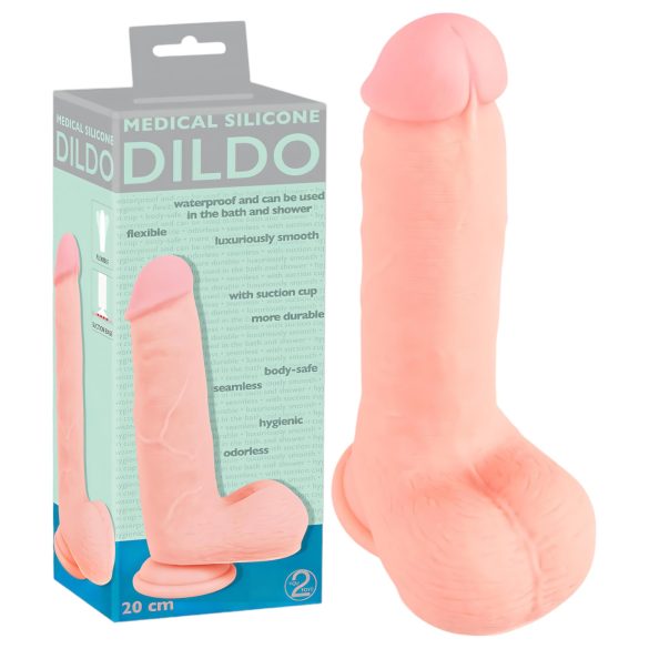 Lékařský - rovný lékařský silikonový dildo (20 cm) - přírodní