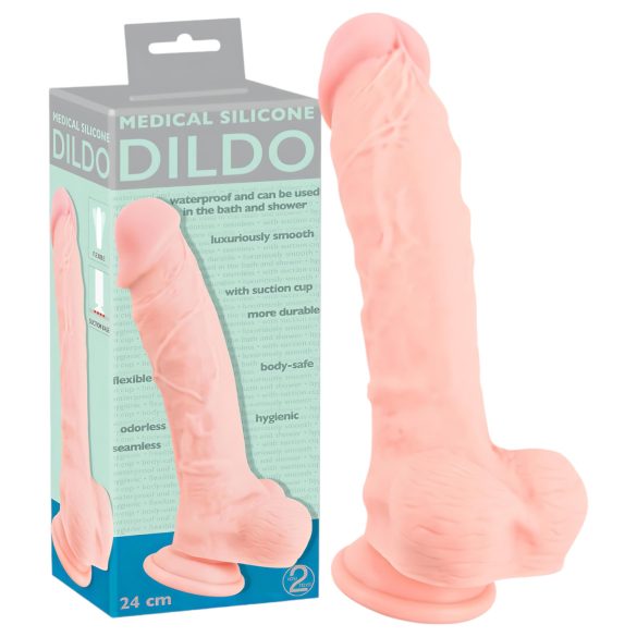 Lékařský silikonový dildo (24 cm) - přírodní