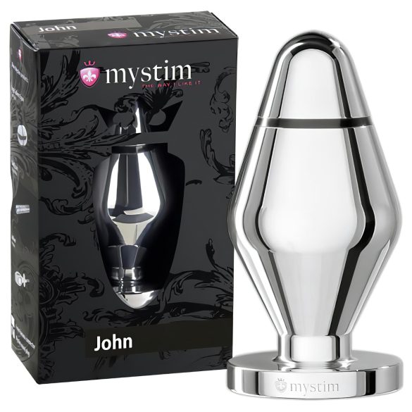 mystim Little John - elektro anální plug - stříbrný (velký)