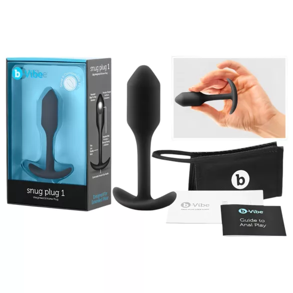 b-vibe Snug Plug 1 - anální kolík s vnitřní zátěží (55g) - černá