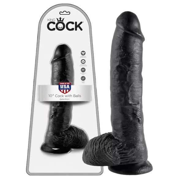 King Cock - realistický dildo s varlaty - 25 cm - černý