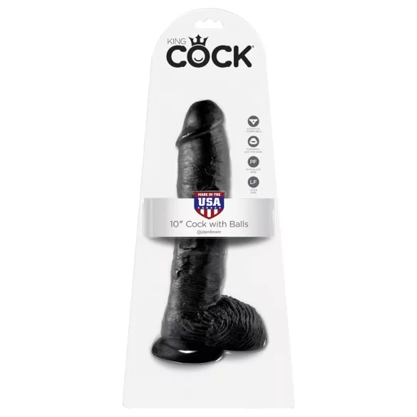 King Cock - realistický dildo s varlaty - 25 cm - černý