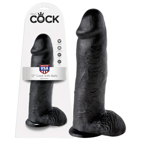 King Cock 12 varlatový velký dildo (30 cm) - černý