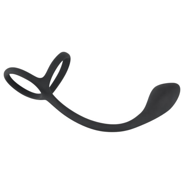 Black Velvet - tenký anální dildo s penisovým a varlatovým kroužkem (černý)