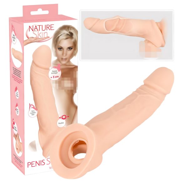 Nature Skin - návlek na penis s kroužkem - prodlužující - tělová barva