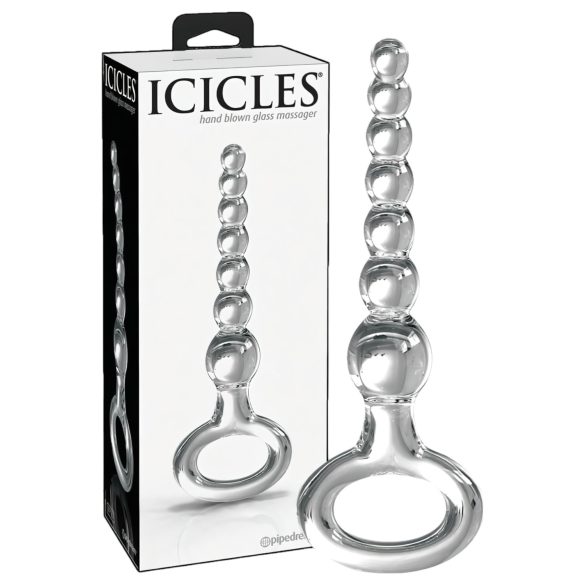 Icicles No. 67 - skleněné dildo s koulemi (průhledné)