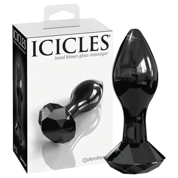 Icicles No. 78 - kuželový skleněný anální kolík (černý)