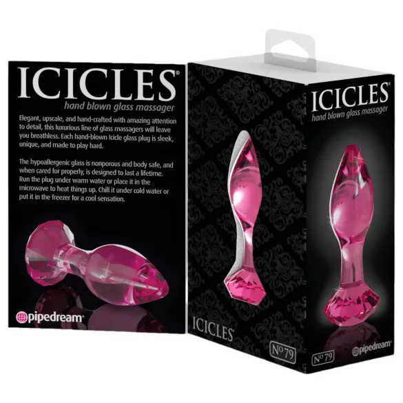 Icicles No. 79 - anální kolík skleněný kuželový - růžový