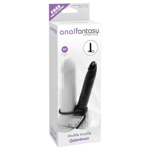 Analfantasy Double Trouble - připínací anální dildo (černé)