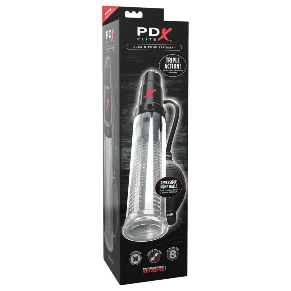 PDX Elite - 2v1 - penisová pumpa a masturbátor dohromady (průhledný)