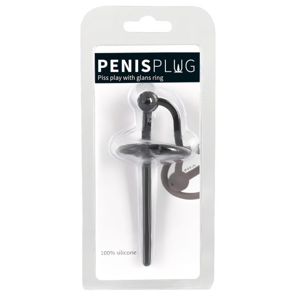 Penisplug – silikonový kroužek na žalud s dutým dilatátorem (černý)