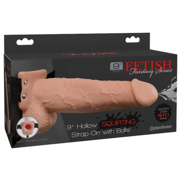 Fetish Strap-On 9 - připínací, duté, stříkací dildo (přírodní)