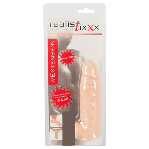 Realistixxx - realistický návlek na penis s kroužkem - 16 cm (přírodní)