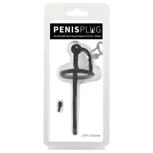 Penisplug - silikonový dilatátor močové trubice a kroužek na žalud (0,6mm) - černý