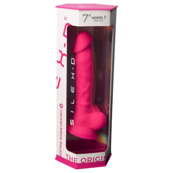 Silexd 7 - přísavkový, varlatový dildo - 17,5 cm (růžový)