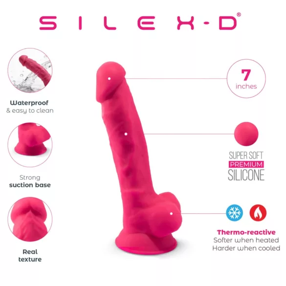 Silexd 7 - přísavkový, varlatový dildo - 17,5 cm (růžový)