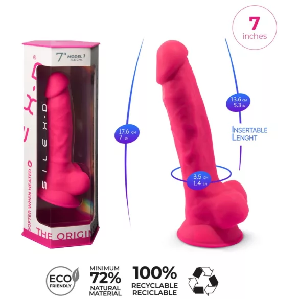 Silexd 7 - přísavkový, varlatový dildo - 17,5 cm (růžový)