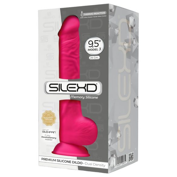Silexd 9,5 - přísavkový, varlatový dildo - 24 cm (růžový)