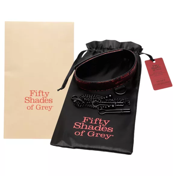 Fifty Shades of Grey - obojek a svorky na bradavky - černá/červená