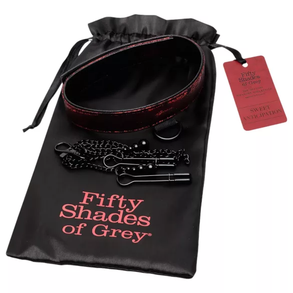 Fifty Shades of Grey - obojek a svorky na bradavky - černá/červená