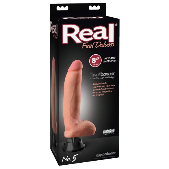 Real Feel Deluxe No.5 - realistický vibrátor s varlaty - tělová barva