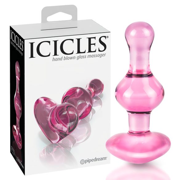 Icicles No. 75 - srdcová skleněná anální zátka (růžová)