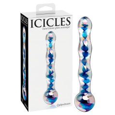   Icicles No. 08 - vlnitá, dvoustranná, skleněná dildo (průhledná-modrá)