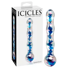   Icicles No. 08 - skleněné dildo - oboustranné, vlnité - čiré/modré