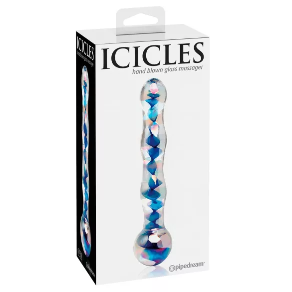 Icicles No. 08 - skleněné dildo - oboustranné, vlnité - čiré/modré