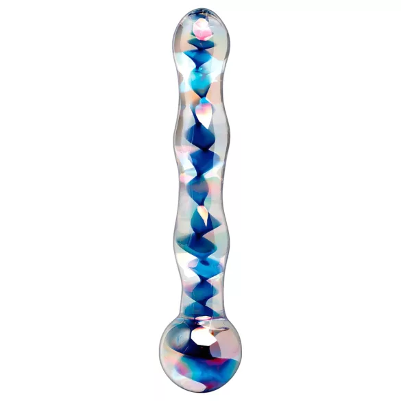 Icicles No. 08 - skleněné dildo - oboustranné, vlnité - čiré/modré