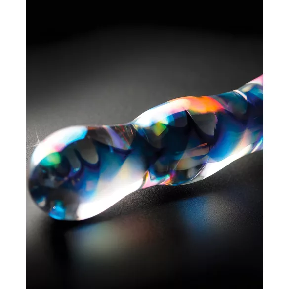 Icicles No. 08 - skleněné dildo - oboustranné, vlnité - čiré/modré