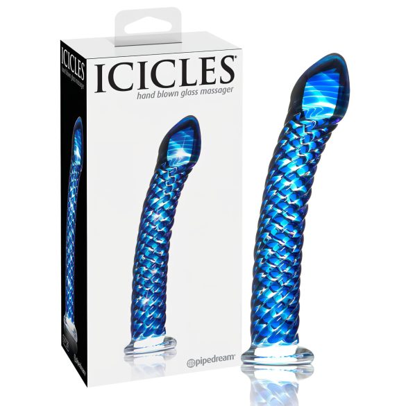 Icicles No. 29 - spirálový, skleněný dildo na penis (modrý)