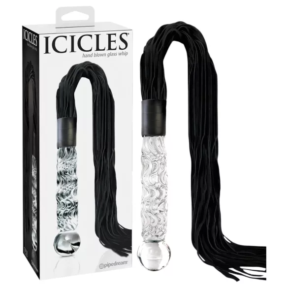 Icicles No. 38 - bič z kůže a skleněné dildo - průhledné/černé