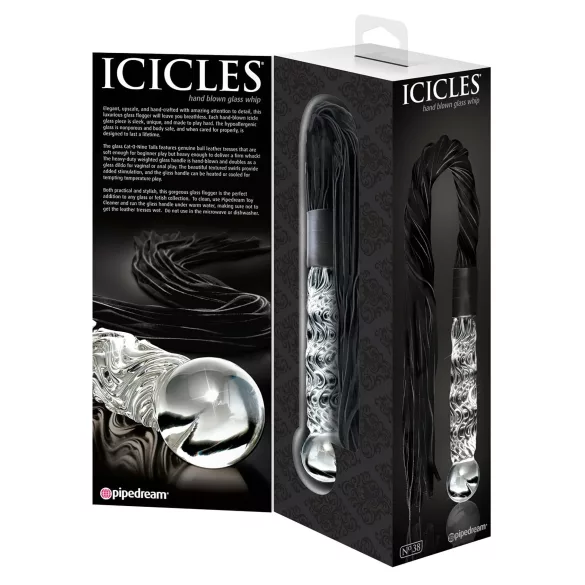Icicles No. 38 - bič z kůže a skleněné dildo - průhledné/černé