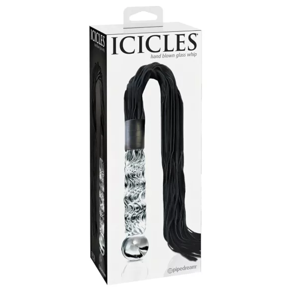 Icicles No. 38 - bič z kůže a skleněné dildo - průhledné/černé