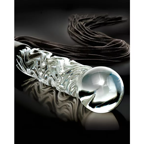 Icicles No. 38 - bič z kůže a skleněné dildo - průhledné/černé