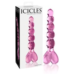   Icicles No. 43 - perlové, srdíčkové skleněné dildo (růžové)