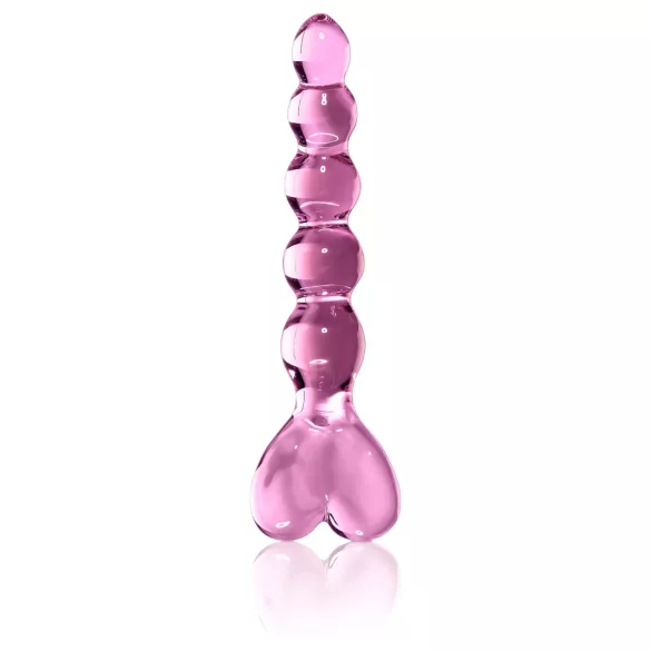 Icicles No. 43 - skleněné dildo s korálky a srdcem - růžové