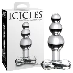   Icicles No. 47 - anální skleněný kolík s třemi kuličkami - čirý