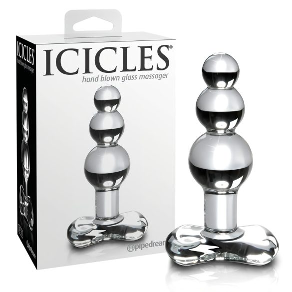 Icicles No. 47 - trojitý perlový skleněný anální kolík (průhledný)