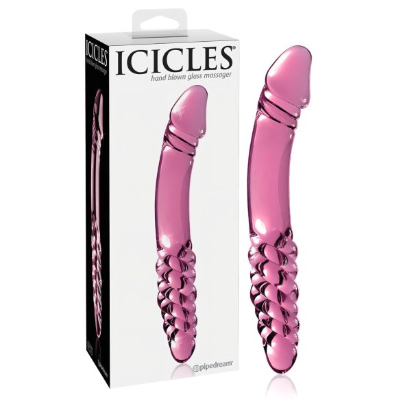 Icicles No. 57 - oboustranný skleněný dildo ve tvaru penisu (růžový)